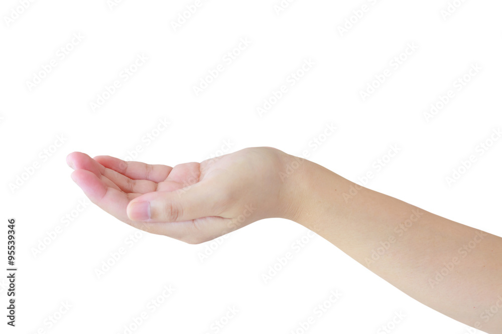 Open a woman's hand, palm up isolated on white background Open a woman's hand, palm up isolated on white background
