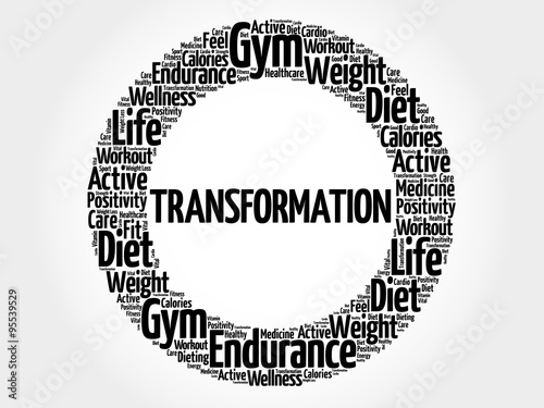 TRANSFORMATION circle stamp word cloud, fitness, sport, health concept