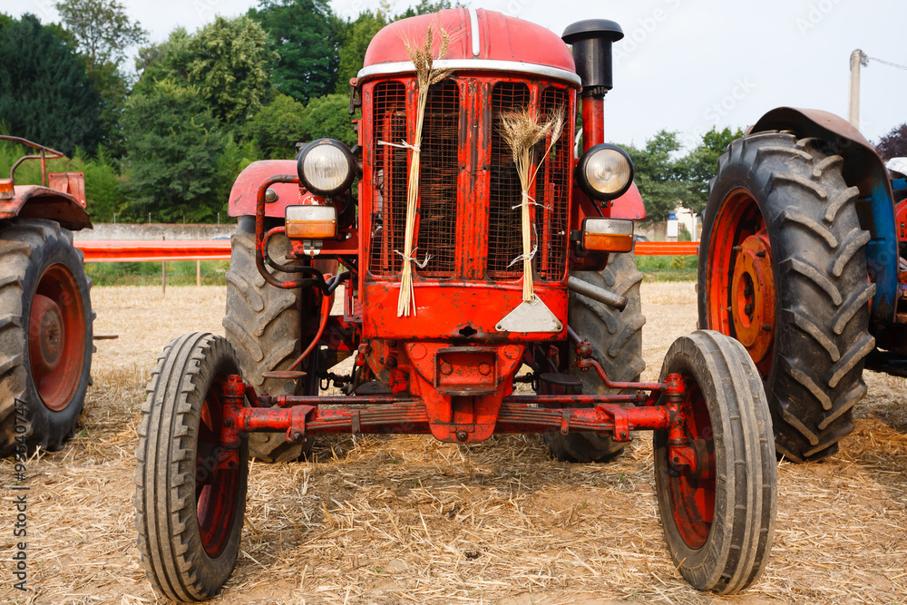 Close up of the front of an old tractor, agriculture, rural life Close up of the front of an old tractor, agriculture, rural life