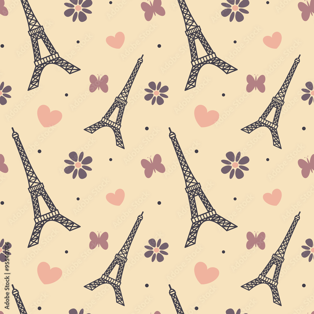 lovely soft eiffel tower seamless vector pattern background illustration