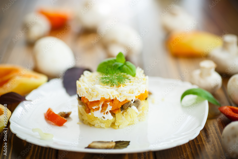 layered salad with mushrooms and vegetables layered salad with mushrooms and vegetables