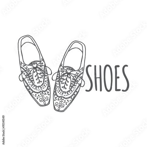 oxfords shoes, doodle hipster lace-Ups shoes, outline style.