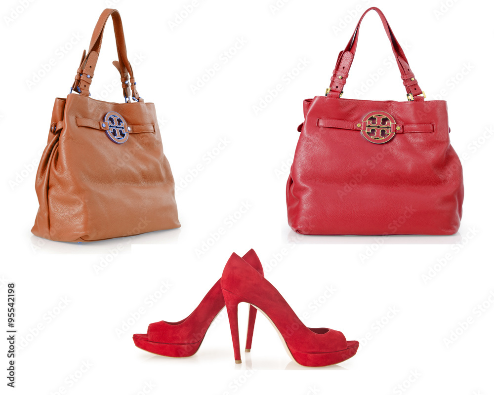 Set of shoes and bags isolated on white