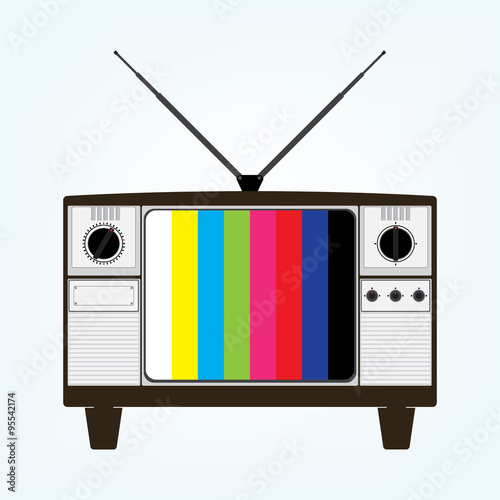 Vintage old television with color bars test image. Vector illust