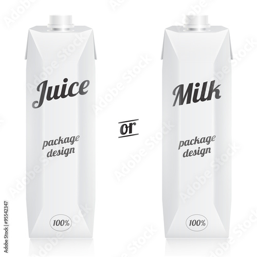 Vector juice or milk packages with cups