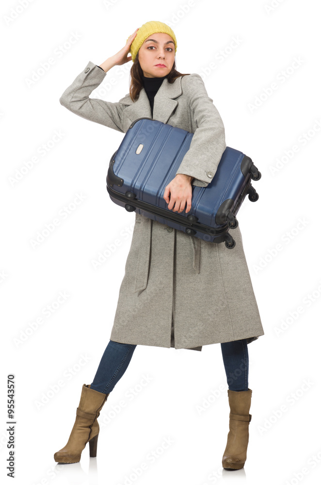 Woman with suitcase ready for winter vacation Woman with suitcase ready for winter vacation