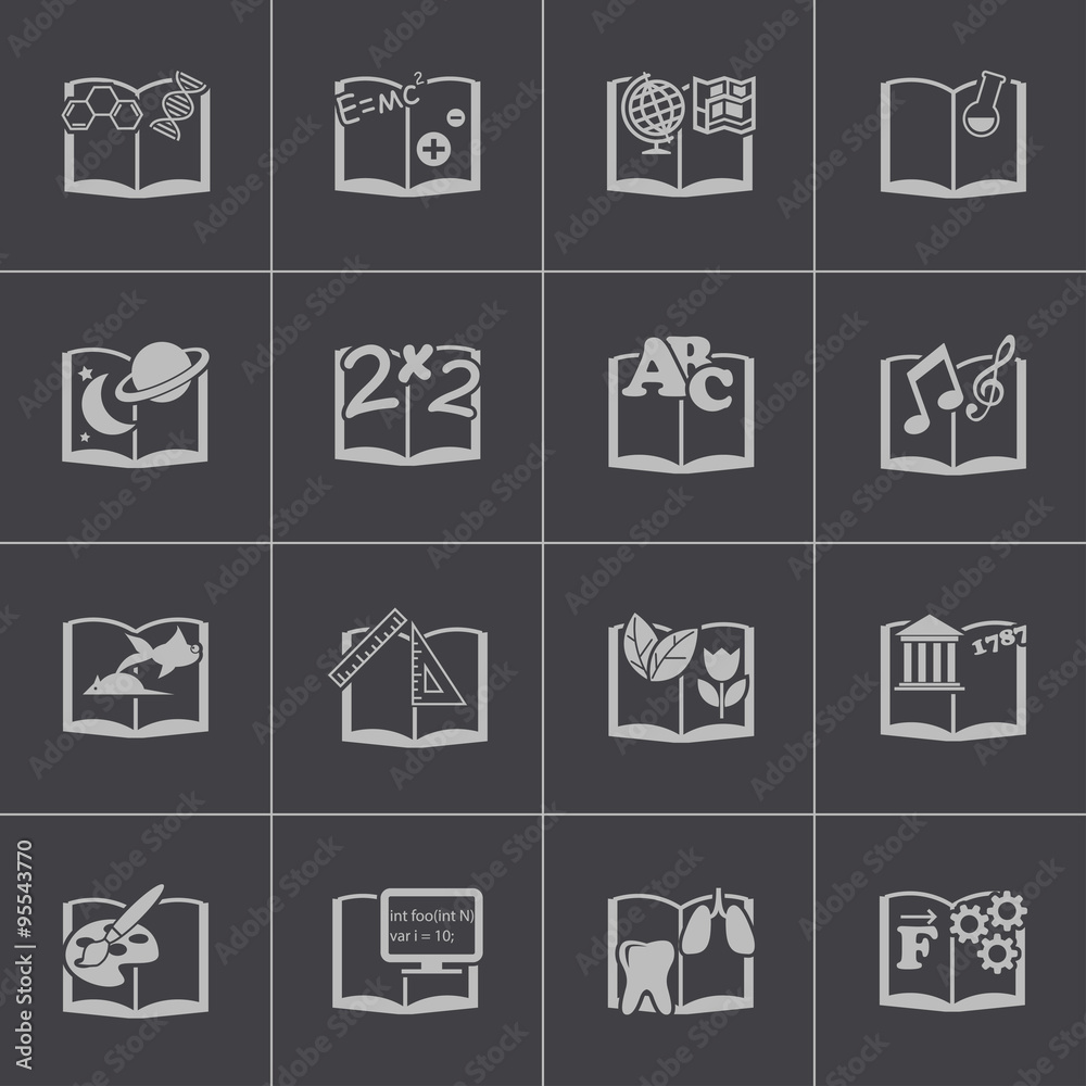 Vector black schoolbooks icon set Vector black schoolbooks icon set