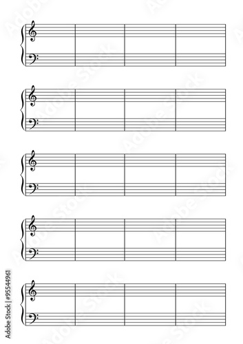 Music note stave with treble and bass clefs a4 sheet
