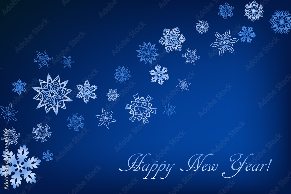 New Year blue background with snowflakes and text New Year blue background with snowflakes and text