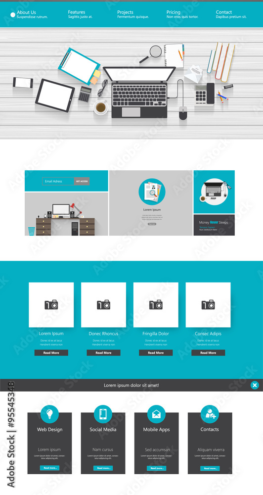 Modern Flat Website Template, Vector.