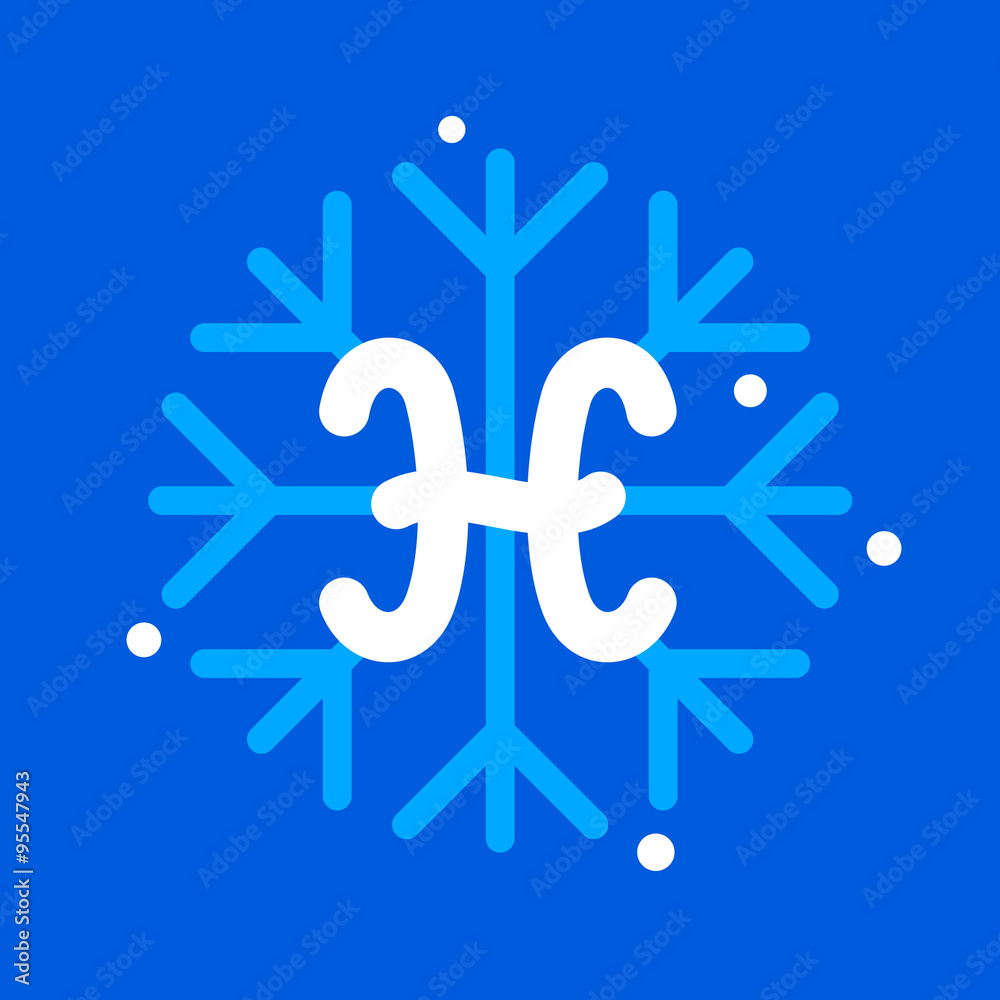Obraz premium H letter with snowflake icon on the blue background.