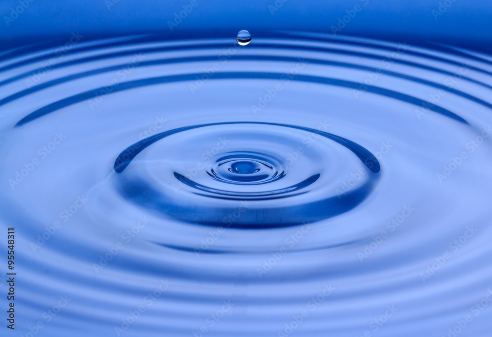 Water drops closeup on a blue background.