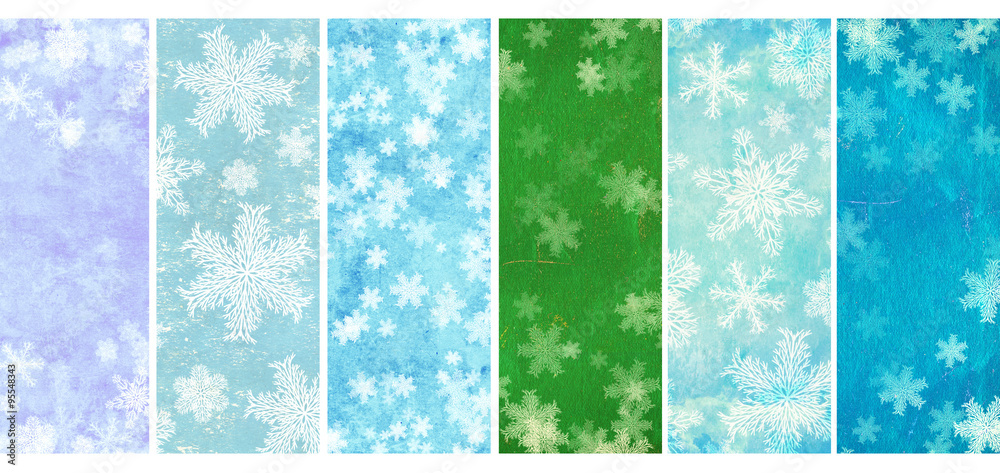 Set of banners with grunge Christmas backgrounds with snowflakes