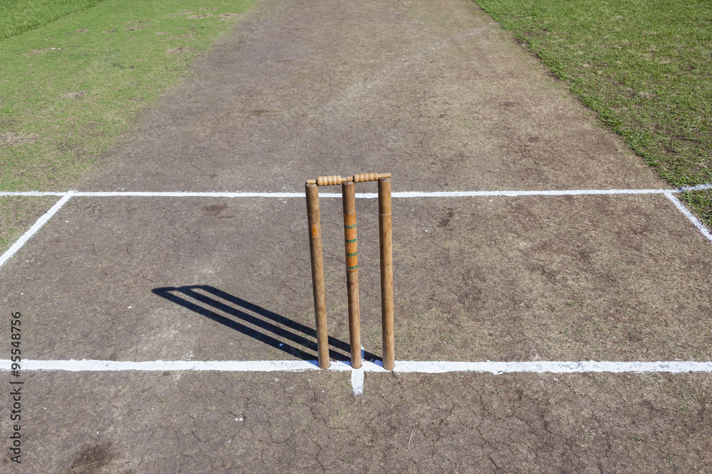Cricket Pitch wickets white batting bowling crease Stock Photo Adobe