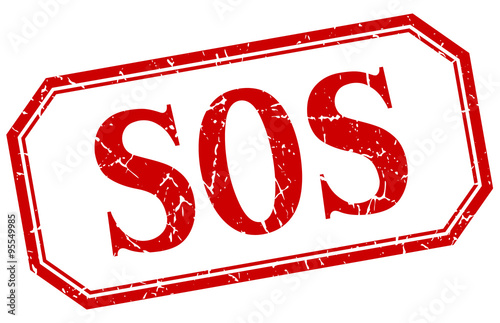 sos square red grunge vintage isolated label