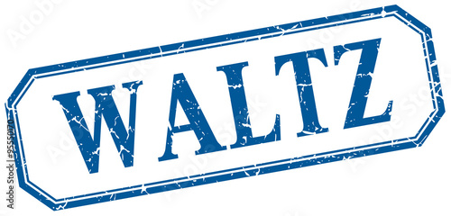 waltz square blue grunge vintage isolated label