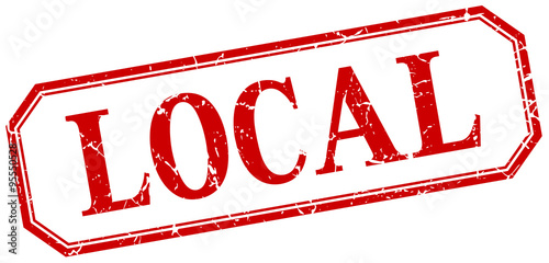 local square red grunge vintage isolated label