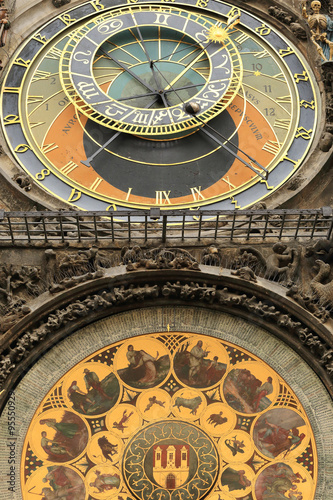 Detail of the historical medieval astronomical Clock in Prague on Old Town Hall , Czech Republic