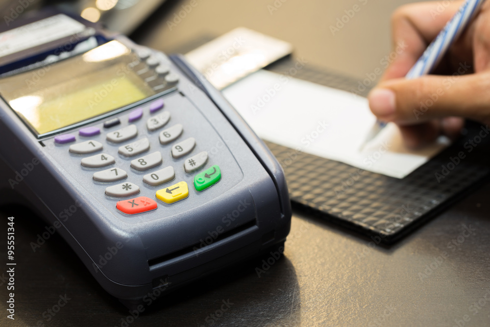 Color Buttons on Credit Card Machine With Signing Transaction In Color Buttons on Credit Card Machine With Signing Transaction In