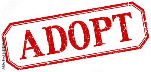 adopt square red grunge vintage isolated label