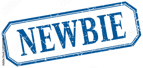 newbie square blue grunge vintage isolated label