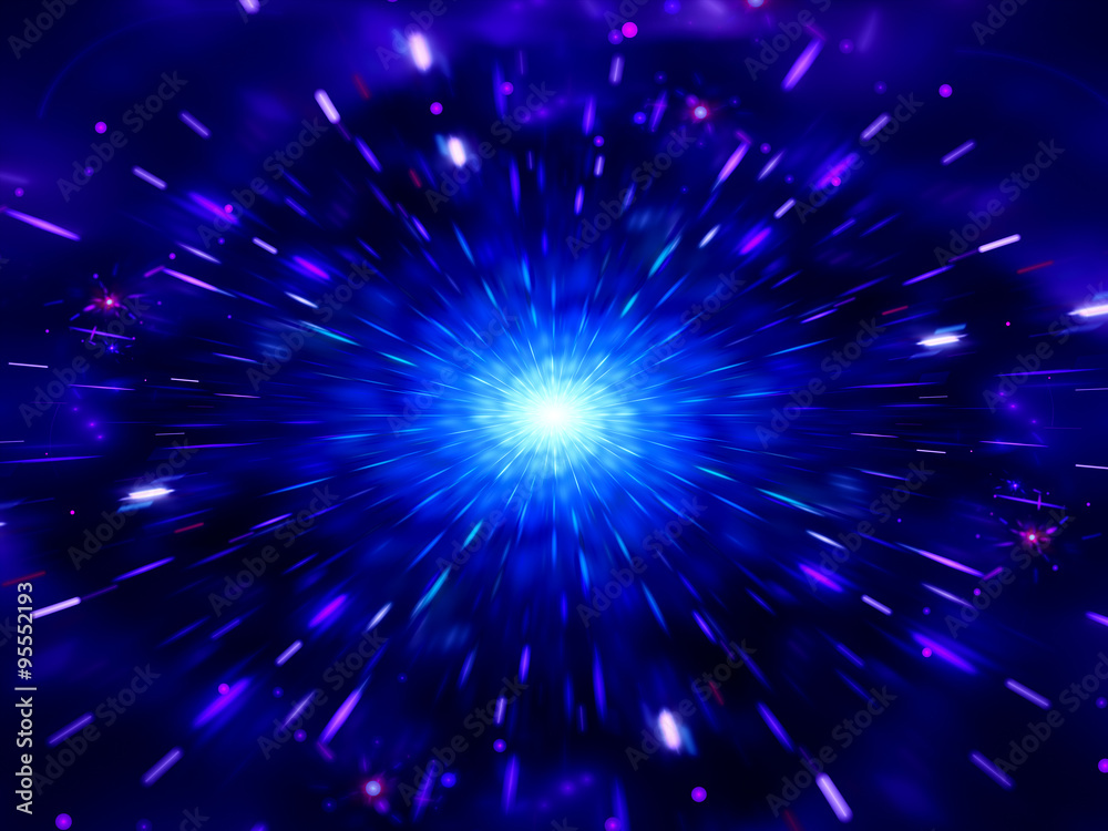 Naklejka premium Niebieskie świecące eksplodujące w przestrzeni kosmicznej cząsteczki