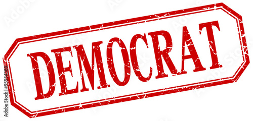 democrat square red grunge vintage isolated label
