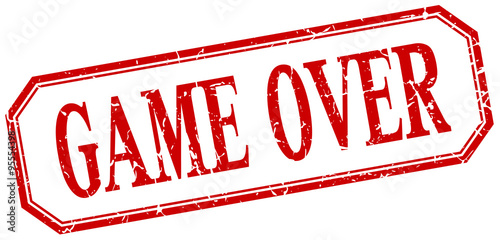 game over square red grunge vintage isolated label