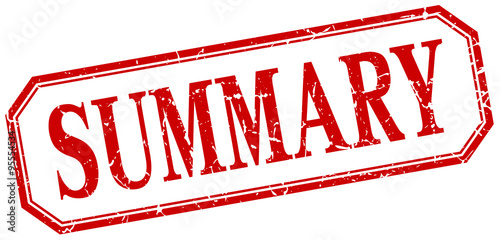 summary square red grunge vintage isolated label