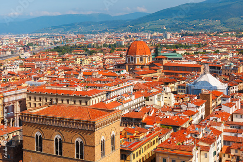 City rooftops and Medici Chapel in Florence, Italy