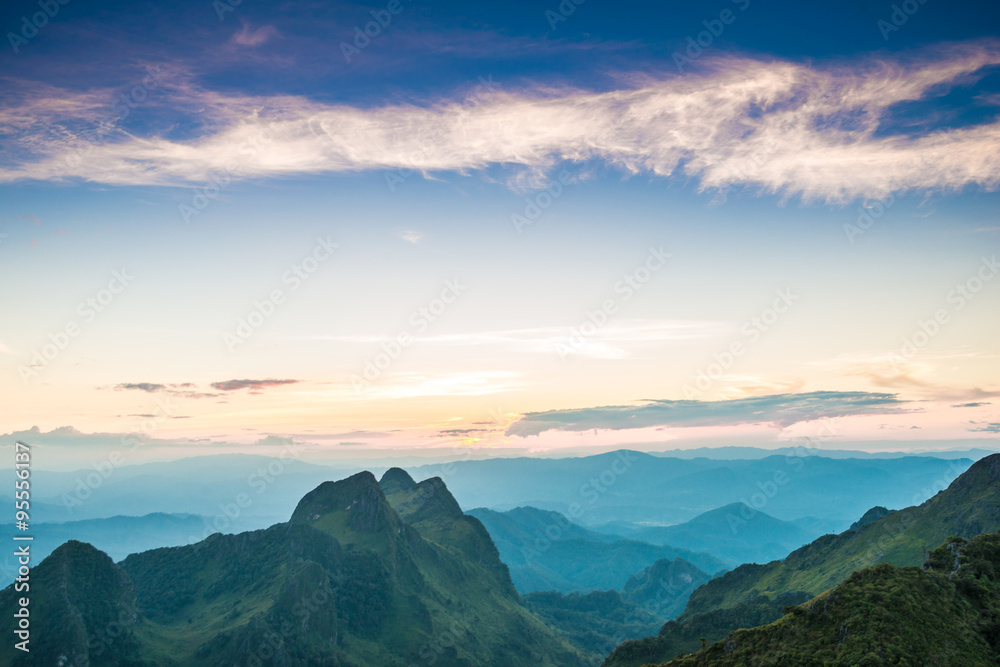 Colorful summer landscape sub alpine during sunset