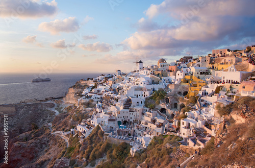 Santorini - The look to part of Oia with the windmills in evening