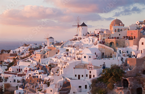 Santorini - The look to part of Oia with the windmills in evening