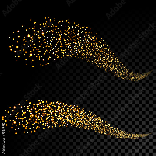 Gold glittering bokeh stars dust tail.
