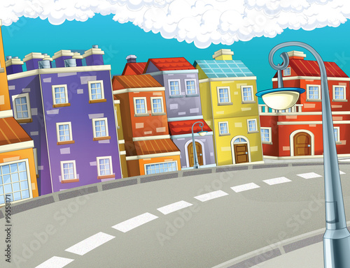 Fototapeta Naklejka Na Ścianę i Meble -  Cartoon city background - illustration for the children