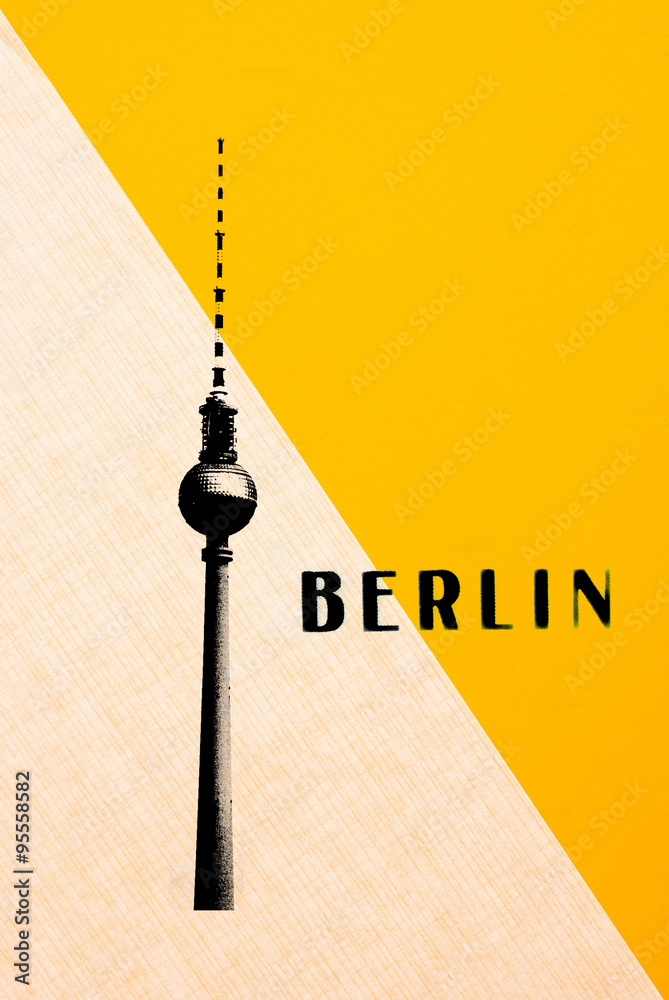 Fototapeta premium Berlin Vintage postcard - tv tower and letters on abstract backg