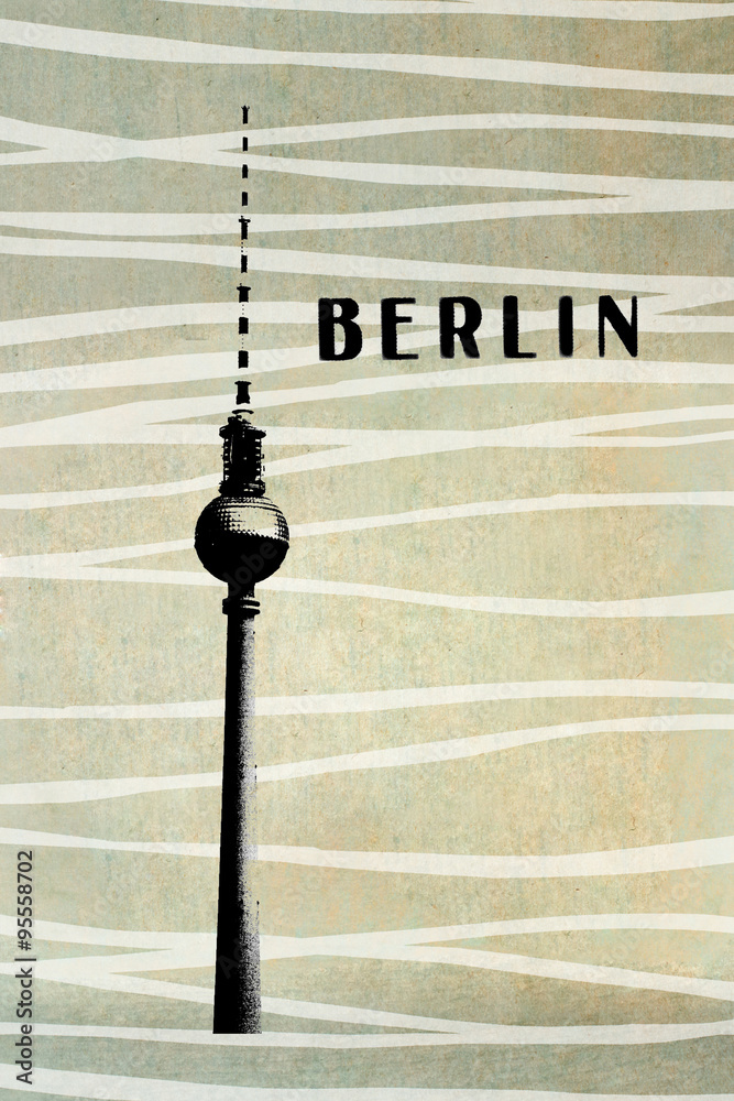 Obraz premium Berlin Vintage postcard - tv tower and letters on abstract backg