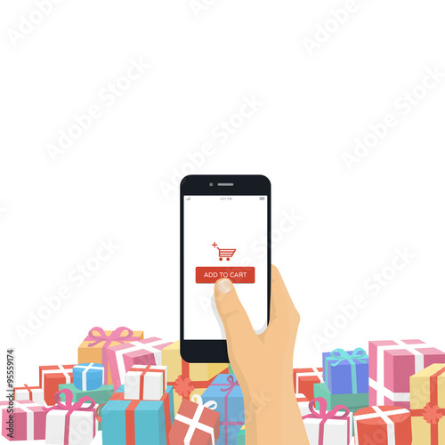 Ordering Christmas gifts online on mobile phone