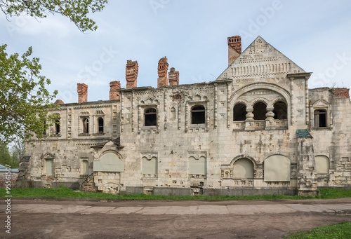 The ruins of the white stone house of Feodorovsky settlement. Tsarskoye Selo (Pushkin), St. Petersburg,