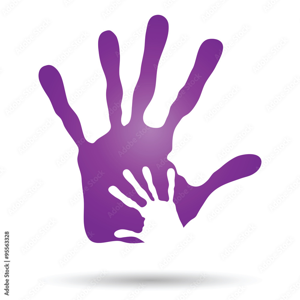 Vector conceptual mother and child violet hand print isolated Vector conceptual mother and child violet hand print isolated