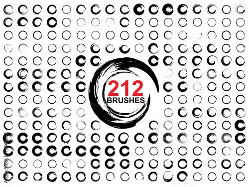 Vector very large collection or set of 212 black paint round shapes