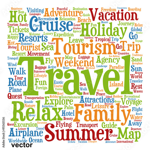 Vector conceptual tourism or travel  word cloud