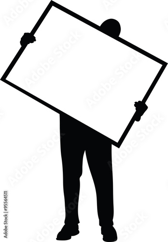 Silhouette illustration of a man holding a large picture frame with blank space.