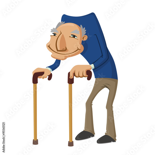 vector illustration of a smiling old man with two walking sticks