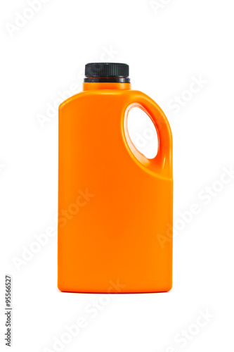 Orange color plastic bottle on white background