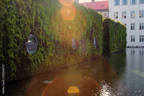 Vertical landscaping on the walls of the building. 
Reykjavik. Iceland.