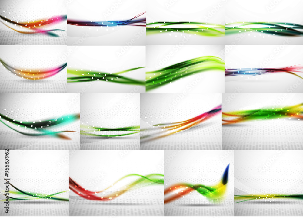 Set of wave flowing blurred motion abstract backgrounds