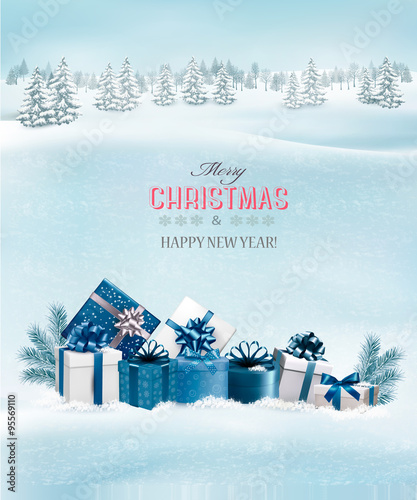 Holiday Christmas background with gift boxes. Vector.