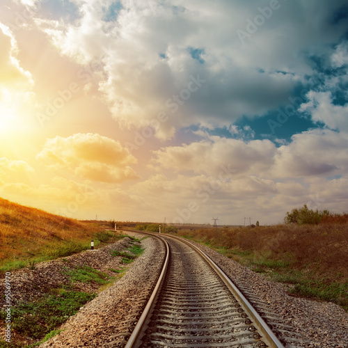 good sunset over railroad to horizon