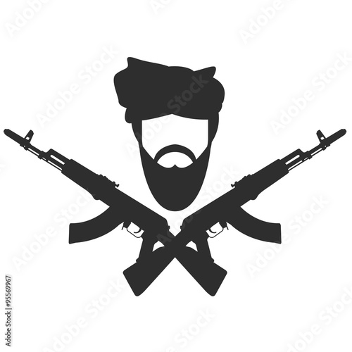 Man in turban two crossed AK-47, terroristm symbol